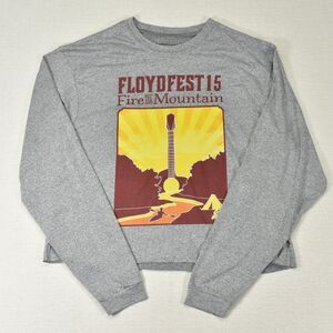 FloydFest 15 Fire on the Mountain Shirt Large Gray Cutoff Crop Long Sleeve 2015